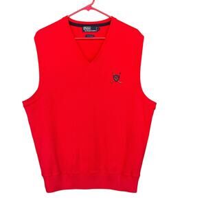 Polo Ralph Lauren Sweater Vest Mens Large Red V Neck Golf Crest Pullover Classic